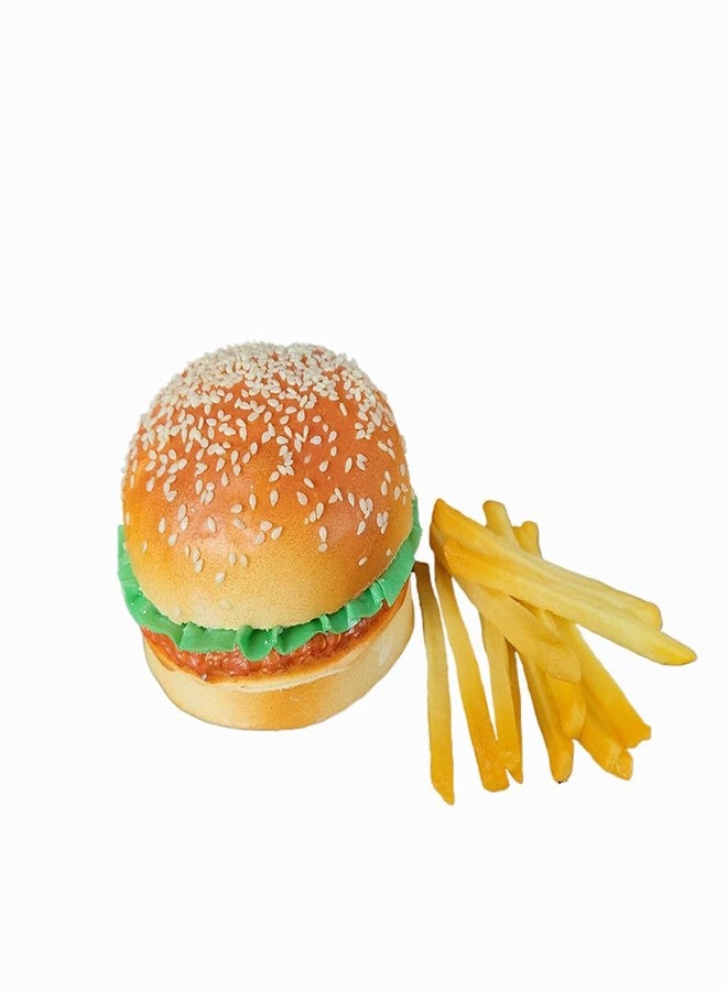 Jilukibo Artificial Hamburger with 12 Pack French Fries, Fake Simulated Food Bread Burger Model, Realistic Hamburger Photography Prop for Home Kitchen Decoration Bakery Shop Display - Image 1
